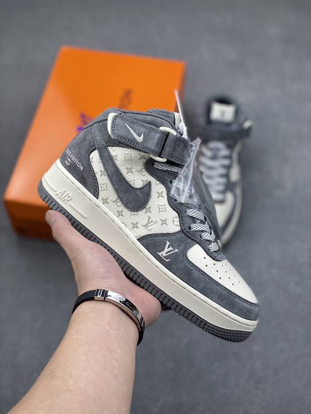 海外限量发售！公司级NIke Air Force 1 '07 Low “LV联名--米白灰印花”空军一号 中帮 运动鞋 休闲鞋 折边针车 工艺难度大 原楦头原纸