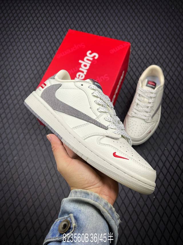 Travis Scott x Fragment Design x Air Jordan 1 Low OG SP AJ1 乔1 Supreme巴黎世家联名-米深灰