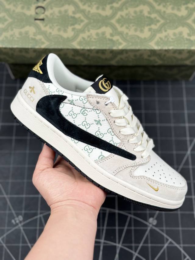 Travis Scott x Fragment Design x Air Jordan 1 Low OG SP AJ1 乔1 古驰联名-黑勾奶咖 低帮文化休闲板