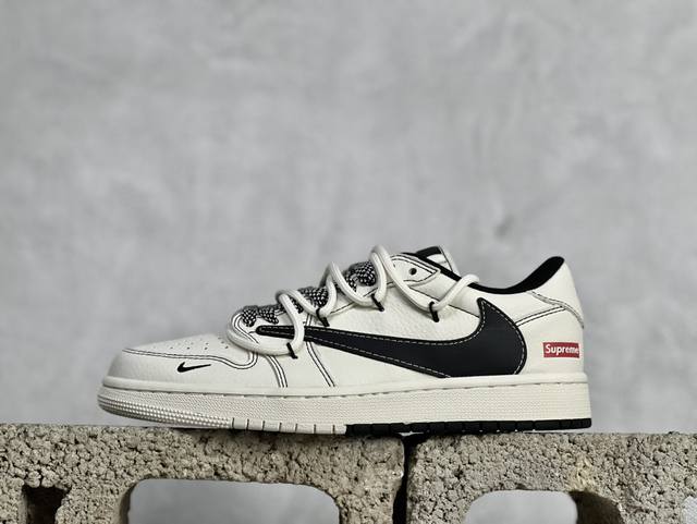 Travis Scott x Fragment Design x Air Jordan 1 Low OG SP AJ1 乔1 Supreme联名-米黑双拼抽绳