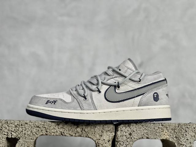 Air Jordan 1 Low AJ1 乔1 Bape联名-灰蓝抽绳 高端定制 低帮复古篮球鞋 SJ9950-019 #定制鞋盒 大厂纯原品质出货 超高清洁度