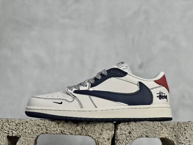 Travis Scott x Fragment Design x Air Jordan 1 Low OG SP AJ1 乔1 斯图西联名-红尾蓝勾 低帮文化休闲