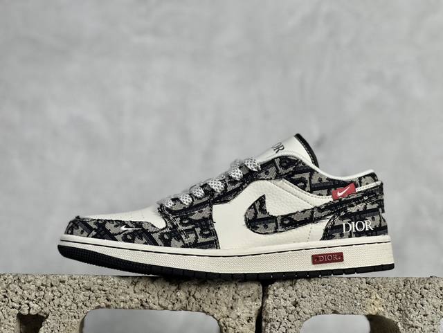 放店私 Air Jordan 1 Low AJ1 乔1 迪奥联名-白黑红标 高端定制 低帮复古篮球鞋 SJ9950-036 #定制鞋盒 大厂纯原品质出货 超高清