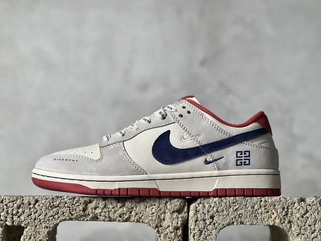 放店私 Nk SB Dunk Low 纪梵希联名-灰蓝红双小勾 周年高端定制 低帮休闲板鞋 CF3688-033 #定制鞋盒 大厂纯原品质出货 超高清洁度 皮料