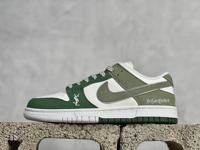 放店私 Nk SB Dunk Low 圣罗兰系列-白绿绿勾 周年高端定制 低帮休闲板鞋 GF 9-170 #定制鞋盒 大厂纯原品质出货 超高清洁度 皮料切割干净