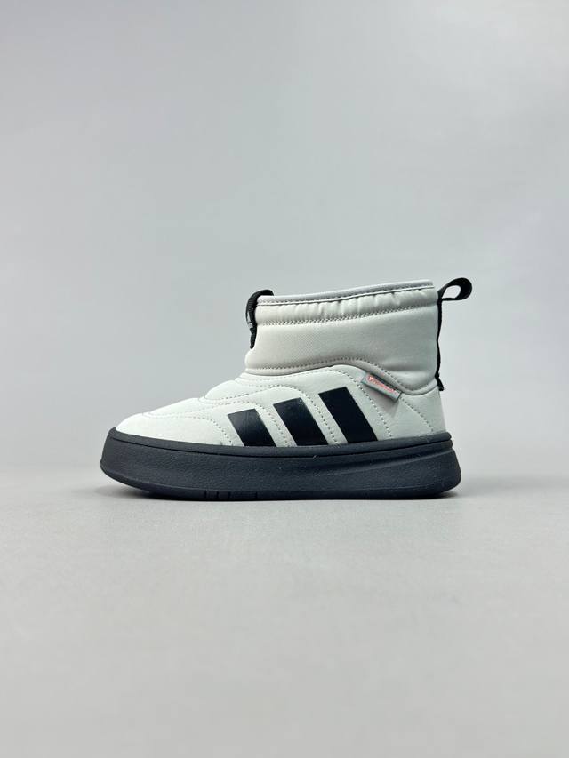 Adidas 阿迪达斯正品adipuff Mid男女童同款保暖休闲棉鞋，官方同步包装 ， 材料采用原厂防污防水雨伞布，防滑耐磨橡胶大底 潮流百搭 、舒适短筒靴