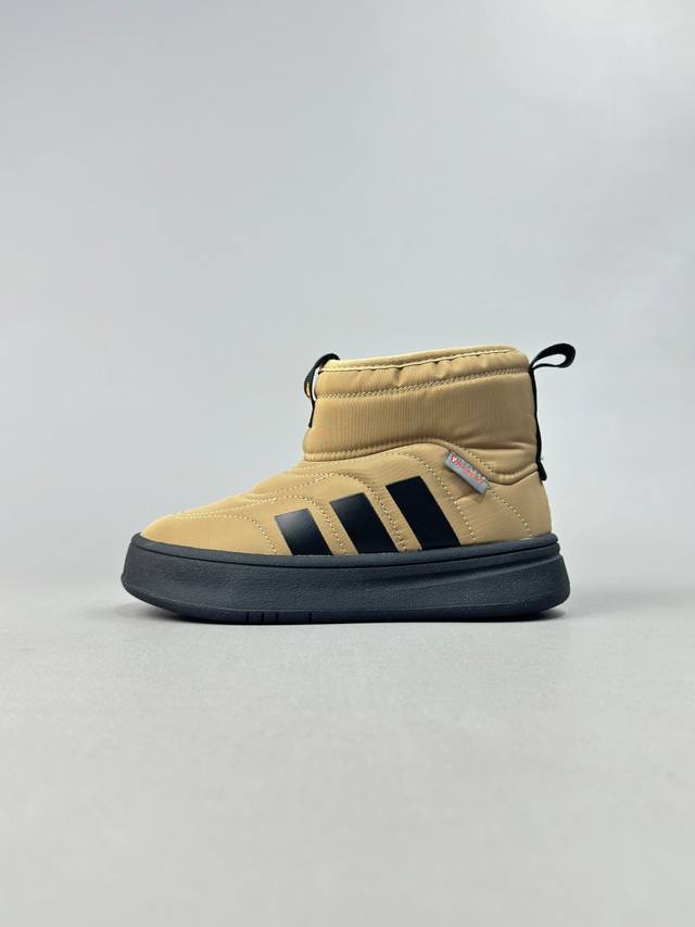 Adidas 阿迪达斯正品adipuff Mid男女童同款保暖休闲棉鞋，官方同步包装 ， 材料采用原厂防污防水雨伞布，防滑耐磨橡胶大底 潮流百搭 、舒适短筒靴