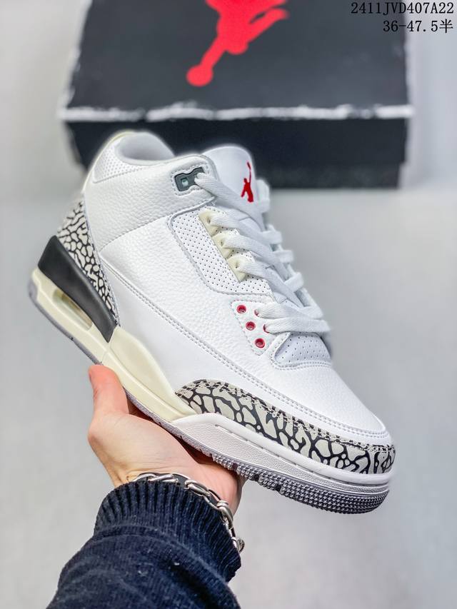 Fragment Design X Jordan Air Jordan 3 Sp 藤原浩 中帮 复古篮球鞋 男女同款 黑白 水泥做旧 Aj3合集 尺码:36-4