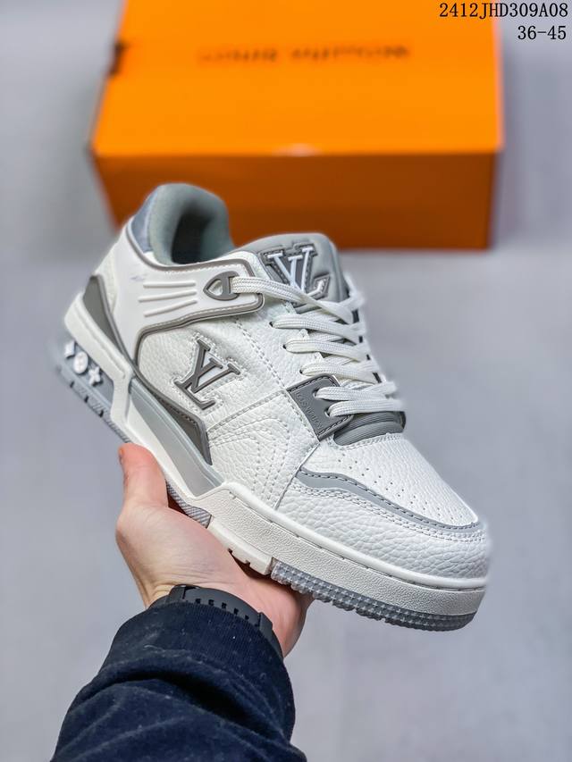 真标全新lv路易威登louis Vuitton Trainer Sneaker Low休闲运动文化百搭板鞋 尺码:40-45 36-45 Id:12Jhd309