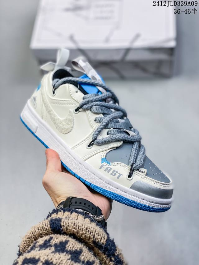 公司级头层！耐克nike Air Jordan 1 Low Aj1 乔1 解构绑带低帮潮流缓运动休闲板鞋。Aj1 低帮拼接 完美版型真头层牛皮# 内置缓震气垫