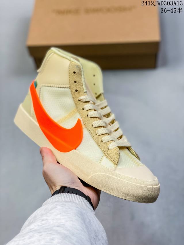 公司级 Off-White X Nike Blazer Mid “All Hallows Eve”开拓者经典中帮百搭板鞋“Ow恶魔南瓜黄橘”Aa3832-700