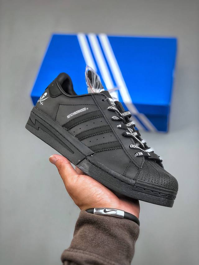 Nbhd Neighborhood X Adidas Originals Superstar Light Grey 经典贝壳头系列低帮百搭休闲运动板鞋“联名黑色