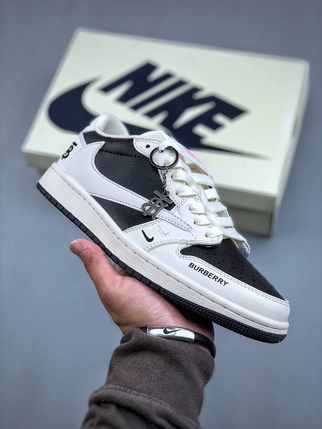 Travis Scott X Fragment Design X Air Jordan 1 Low Og Sp Aj1 乔1 巴宝莉联名-米白乌黑 低帮文化休闲