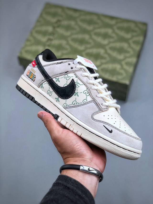 Nike Sb Dunk Low“古驰联名 小蜜蜂系列灰黑勾” 周年高端定制 低帮休闲板鞋 定制鞋盒 大厂纯原品质出货 超高清洁度 皮料切割干净无任何毛边 细节