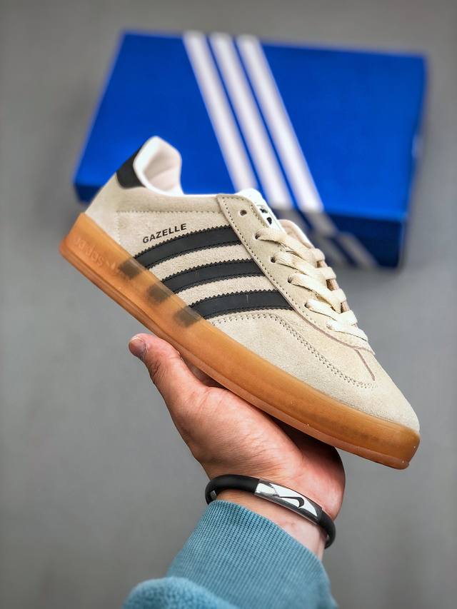 Adidas Gazelle Indoor Trainers 羚羊内训系列低帮复古德训风百搭休闲运动板鞋“米白灰黑生胶底”Jh6194 尺码：35-45 半
