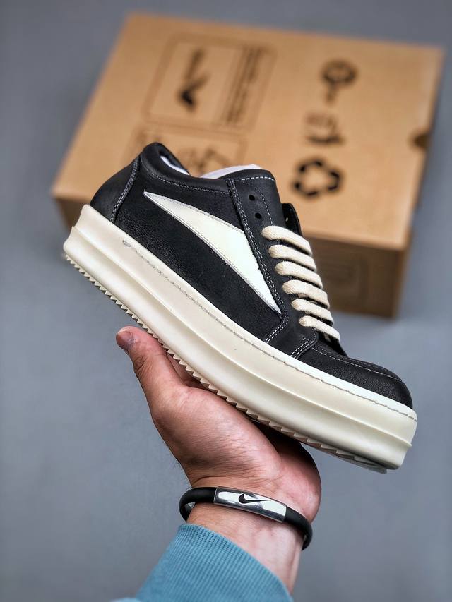 纯原 莞产g版，Ro欧文斯rickowens 侵权vans 款黑色油蜡皮低帮 纯原天花板，全部原版一比一，绝不翻车，还原度达到百分之98以上！！ #原楦开发纸版