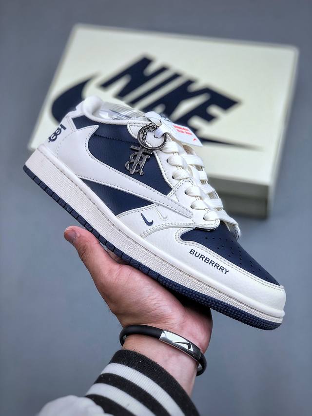 Travis Scott X Fragment Design X Air Jordan 1 Low Og Sp Aj1 巴宝莉联名-米白海军蓝 低帮文化休闲板鞋