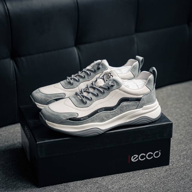Ecco爱步男鞋 百搭休闲老爹鞋 柔酷8号系列运动鞋 经典和现代工艺品质融合 精选小牛皮面料 舒适柔软细腻 版型楦型上脚非常到位 四季热销款 独有鞋型设计 特有