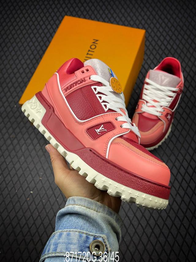 Lv-路易-威登trainer 2024走秀最新款原版1：1开发复刻！！上脚非常舒适 做工精细鞋面由意大利进口小牛皮拼接，侧边饰有品牌logo标志，进口网布垫脚