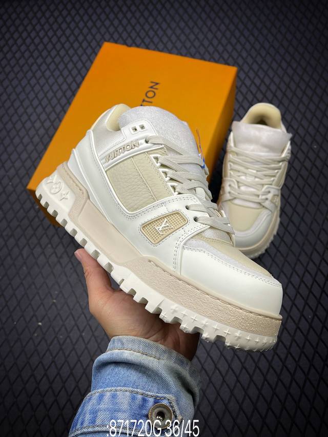 Lv-路易-威登trainer 2024走秀最新款原版1：1开发复刻！！上脚非常舒适 做工精细鞋面由意大利进口小牛皮拼接，侧边饰有品牌logo标志，进口网布垫脚