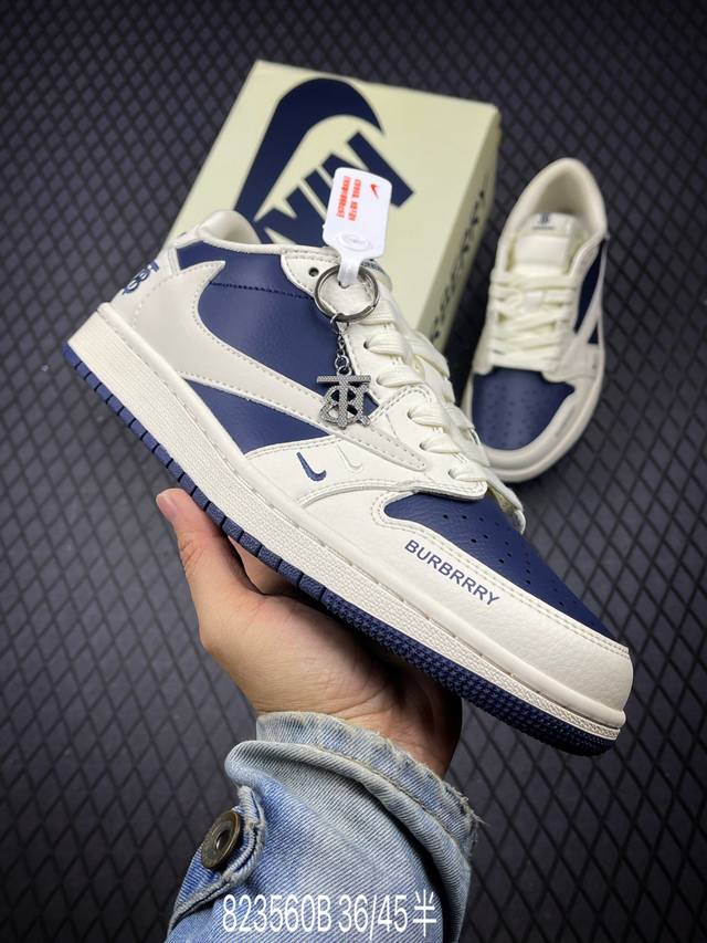 Travis Scott X Fragment Design X Air Jordan 1 Low Og Sp Aj1 巴宝莉联名-米白海军蓝 低帮文化休闲板鞋
