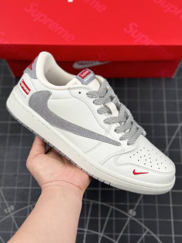 Travis Scott X Fragment Design X Air Jordan 1 Low Og Sp Aj1 乔1 Supreme联名-米浅灰牛仔双拼