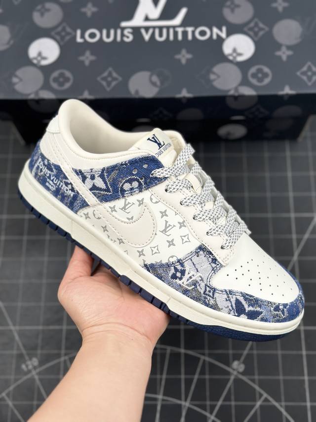 Nk Sb Dunk Low Lv联名-牛仔蓝印花 3M反光 夜光效果 周年高端定制 低帮休闲板鞋 #高端定制鞋盒 大厂纯原品质出货 超高清洁度 皮料切割干净无