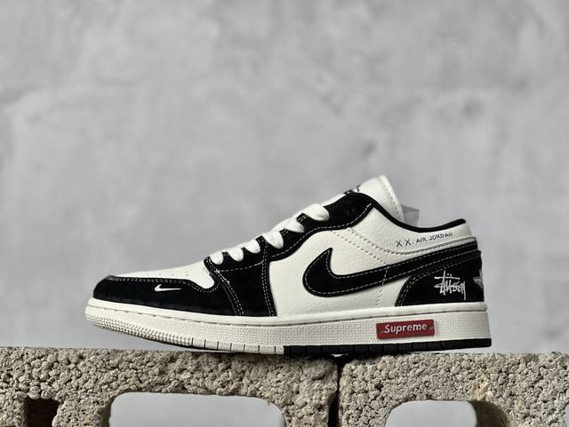 Air Jordan 1 Low Aj1 乔1 斯图西联名-黑白双拼红标 高端定制 低帮复古篮球鞋 Sj9950-033 #定制鞋盒 大厂纯原品质出货 超高清洁