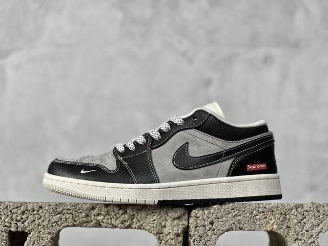 Air Jordan 1 Low Supreme联名-黑灰猪八双拼 高端定制 低帮复古篮球鞋 Sj9950-032 #定制鞋盒 大厂纯原品质出货 超高清洁度 皮