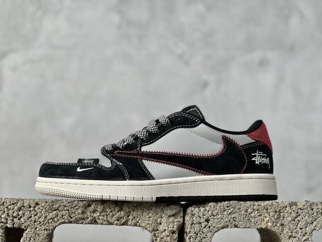 Travis Scott X Fragment Design X Air Jordan 1 Low Og Sp Aj1 乔1 斯图西联名-黑红刺绣勾 低帮文化休
