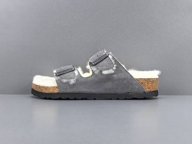 渠道优势，！ 外贸版 勃肯 Birkenstock 麂皮 柔软舒适厚底保暖百搭 一字拖鞋 女款 尺码 35 36 37 38 39 40 反毛皮牛皮绒面，羊毛内