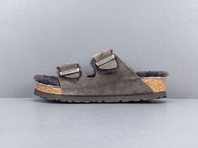 渠道优势，！ 外贸版 勃肯 Birkenstock 麂皮 柔软舒适厚底保暖百搭 一字拖鞋 女款 尺码 35 36 37 38 39 40 反毛皮牛皮绒面，羊毛内