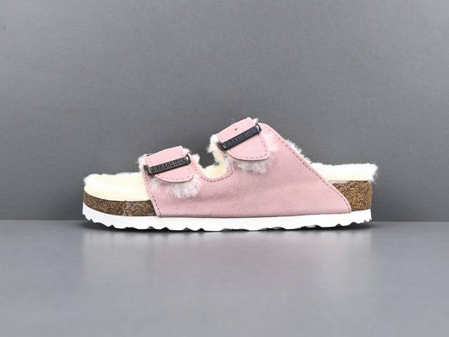 渠道优势，！ 外贸版 勃肯 Birkenstock 麂皮 柔软舒适厚底保暖百搭 一字拖鞋 女款 尺码 35 36 37 38 39 40 反毛皮牛皮绒面，羊毛内
