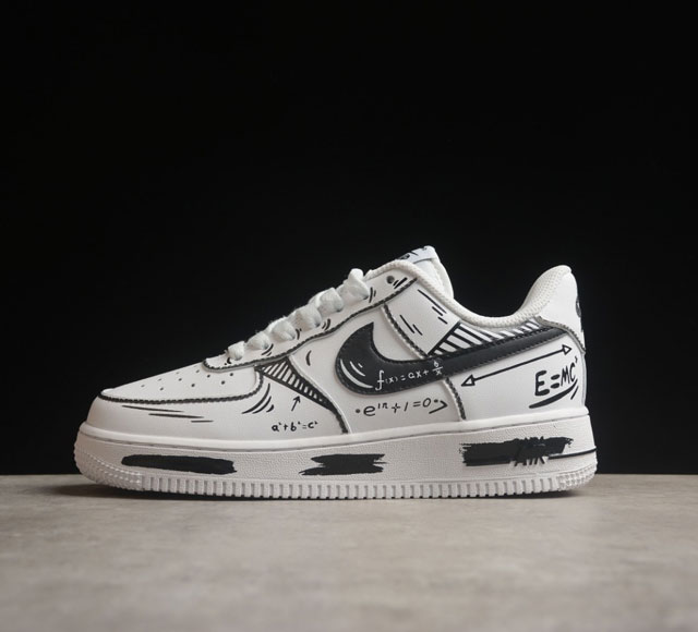 Nk Air Force 1'07 Low 二次元黑白手绘 函数公式 空军一号定制低帮休闲板鞋 Ct7724-111 原楦头原纸板 打造纯正空军版型#专注外贸渠