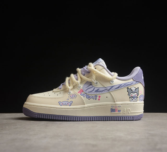 Nk Air Force 1 Low Kuromi 酷洛米 空军一号低帮休闲运动绑带休闲板鞋 Bd7701- 打造纯正空军版型#专注外贸渠道 全掌内置蜂窝气垫