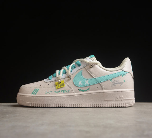 Nike Air Force 1 Low 07 米蓝绑带涂鸦1837空军一号低帮休闲板鞋货号：Dz1382-112 打造纯正空军版型#专注外贸渠道 全掌内置蜂窝