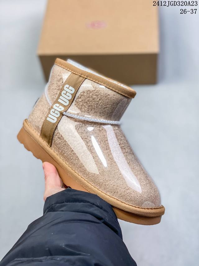 Ugg 爆版周冬雨同款果冻鞋明星同款秋冬新款加绒潮流棉鞋糖果透明儿童雪地靴短筒防水防滑保暖厚底一脚蹬童鞋亲子鞋 材料:进口莱卡面+织带+内里羊羔毛+内里混纺羊毛