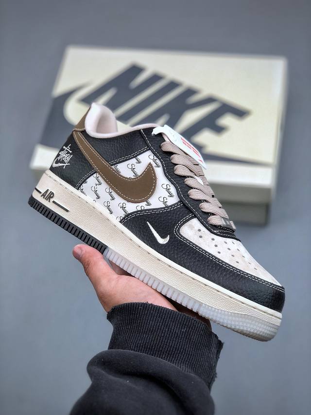 Nike Air Force 1 Low 07 X Stussy 米黑棕小钩原楦头原纸板 打造纯正低帮空军版型专注外贸渠道 全掌内置蜂窝气垫 原盒配件 原厂中底