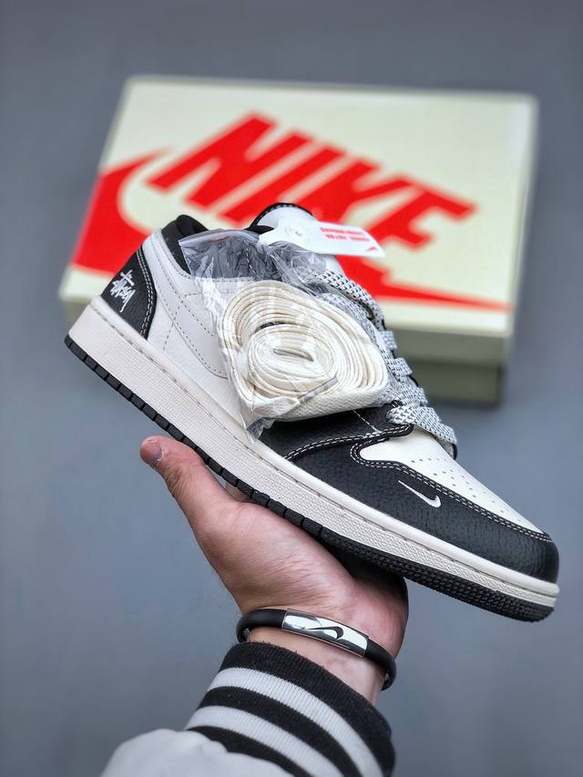 Air Jordan 1 Low Aj1 乔1 斯图西 白黑荔纹 高端定制 低帮复古篮球鞋 Xx3 -507 #定制鞋盒 大厂纯原品质出货 超高清洁度 皮料切割