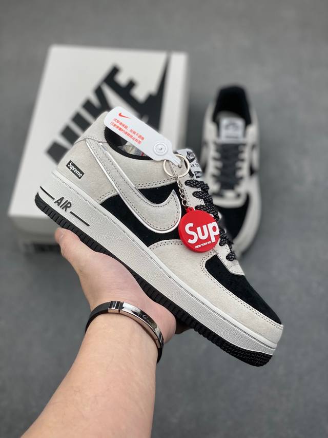 海外限量发售 公司级 Nike Air Force 1 07 Low “灰黑”全麂皮supreme联名秋冬 空军一号低帮休闲板鞋 3M反光 定制皮料 原盒原包装