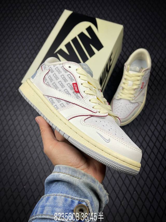 Travis Scott X Fragment Design X Air Jordan 1 Low Og Sp Aj1 乔1 北面联名 米白透心红 低帮文化休闲