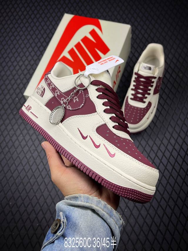 Nk Air Force 1'07 Low 北面联名 酒红三勾 空军一号低帮休闲板鞋 Kk1988-042 #原楦头原纸板 原装鞋盒 定制五金配件 内置全掌气垫