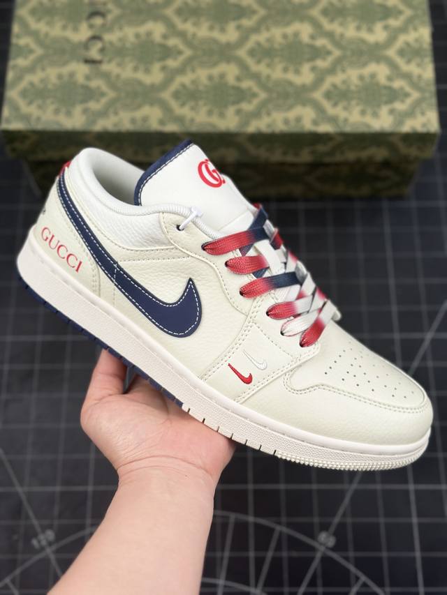 Air Jordan 1 Low Aj1 乔1 古驰联名 米蓝勾双拼 高端定制 低帮复古篮球鞋 #定制鞋盒 大厂纯原品质出货 超高清洁度 皮料切割干净无任何毛边