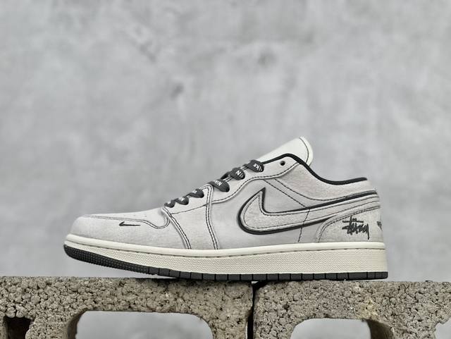 Air Jordan 1 Low Aj1 乔1 斯图西联名-全猪八灰线条 高端定制 低帮复古篮球鞋 Dm9188-005 #定制鞋盒 大厂纯原品质出货 超高清洁