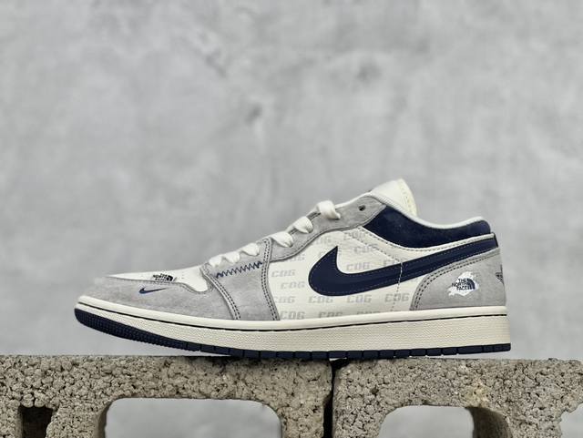 Air Jordan 1 Low Aj1 乔1 北面联名-全猪八蓝勾 高端定制 低帮复古篮球鞋 Dm9188-010 #定制鞋盒 大厂纯原品质出货 超高清洁度