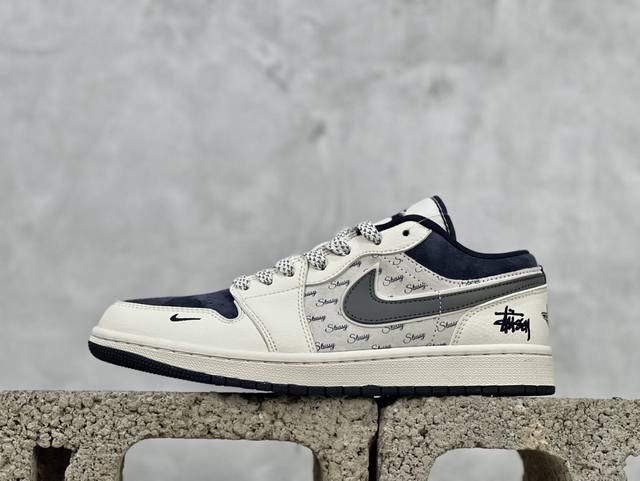 Air Jordan 1 Low Aj1 乔1 斯图西联名-灰勾英文 高端定制 低帮复古篮球鞋 Xs6086-001 #定制鞋盒 大厂纯原品质出货 超高清洁度