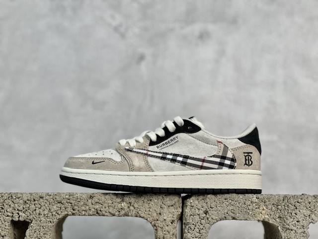 Travis Scott X Fragment Design X Air Jordan 1 Low Og Sp Aj1 乔1 巴宝莉联名 米棕方格 低帮文化休闲