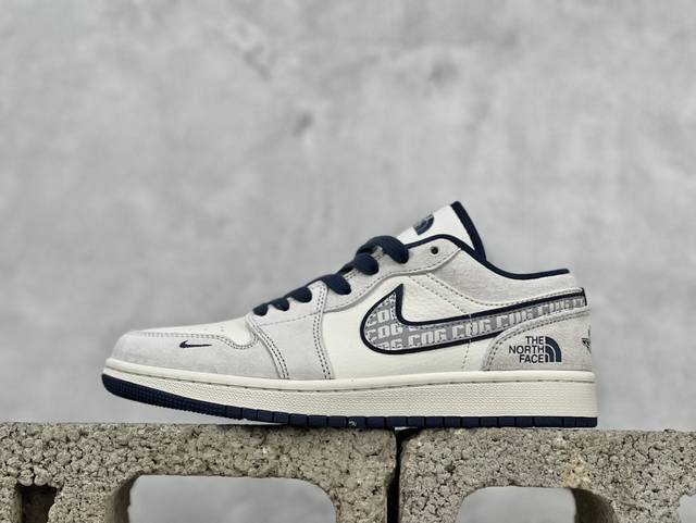 Air Jordan 1 Low Aj1 乔1 北面联名-灰猪八蓝底 高端定制 低帮复古篮球鞋 Dm9188-011 #定制鞋盒 大厂纯原品质出货 超高清洁度