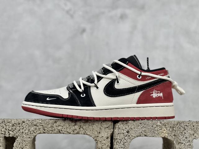 Air Jordan 1 Low Aj1 乔1 斯图西联名-黑红抽绳 高端定制 低帮复古篮球鞋 Sj9950-048 #定制鞋盒 大厂纯原品质出货 超高清洁度