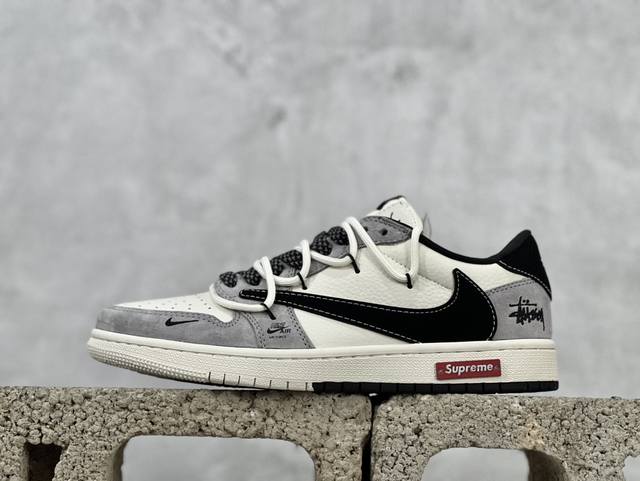 Travis Scott X Fragment Design X Air Jordan 1 Low Og Sp Aj1 斯图西联名-黑勾双拼抽绳 低帮文化休闲板